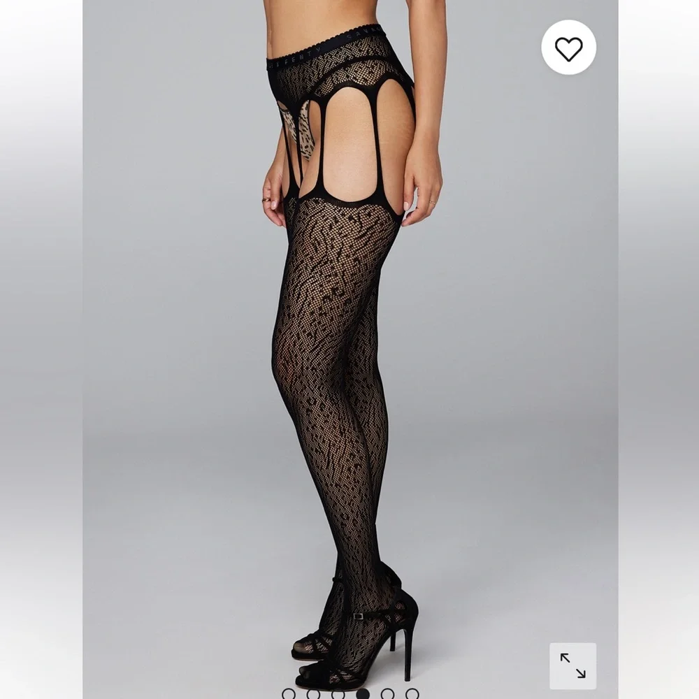 Savage X Fenty 2X 3X Wild Card Animal Print Full Suspender Garter Tights NEW